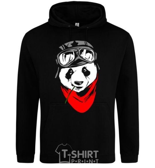 Men`s hoodie A panda in a helmet black фото