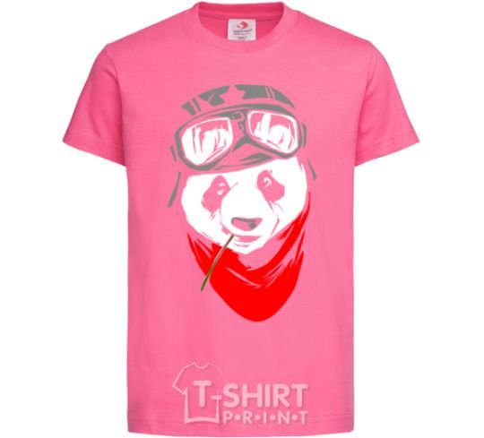 Kids T-shirt A panda in a helmet heliconia фото