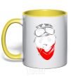 Mug with a colored handle A panda in a helmet yellow фото