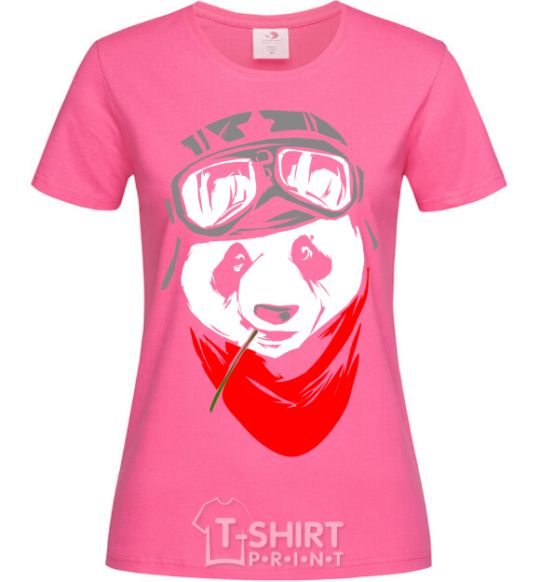 Women's T-shirt A panda in a helmet heliconia фото