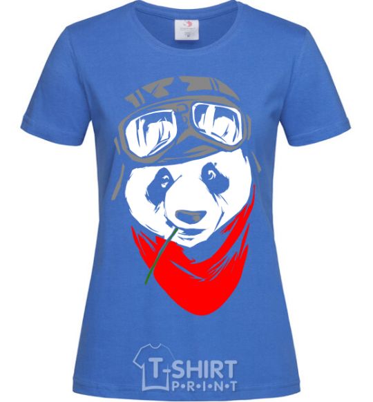 Women's T-shirt A panda in a helmet royal-blue фото