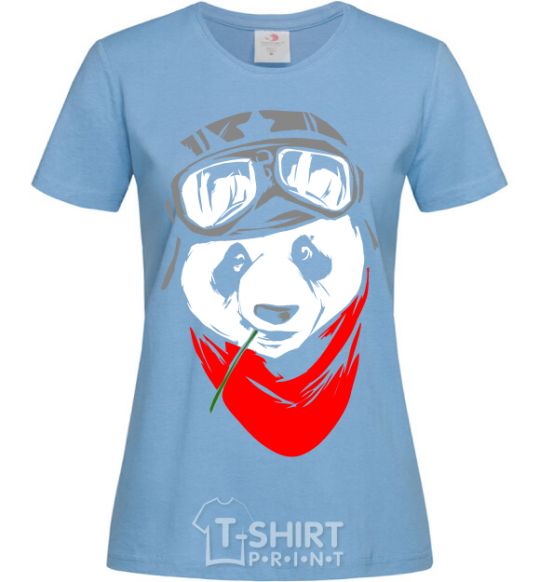 Women's T-shirt A panda in a helmet sky-blue фото