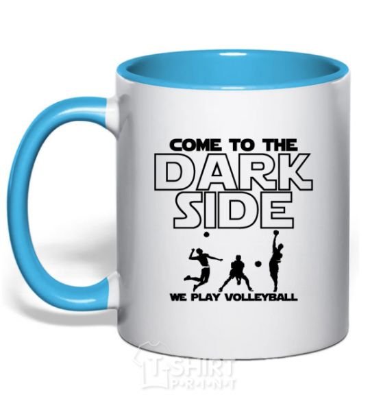 Mug with a colored handle We play volleyball sky-blue фото