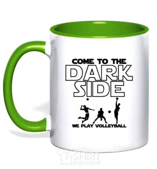 Mug with a colored handle We play volleyball kelly-green фото