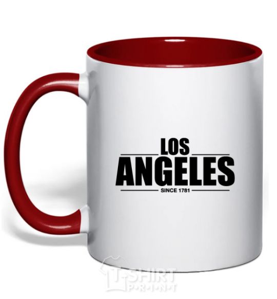 Mug with a colored handle Los Angeles since 1781 red фото