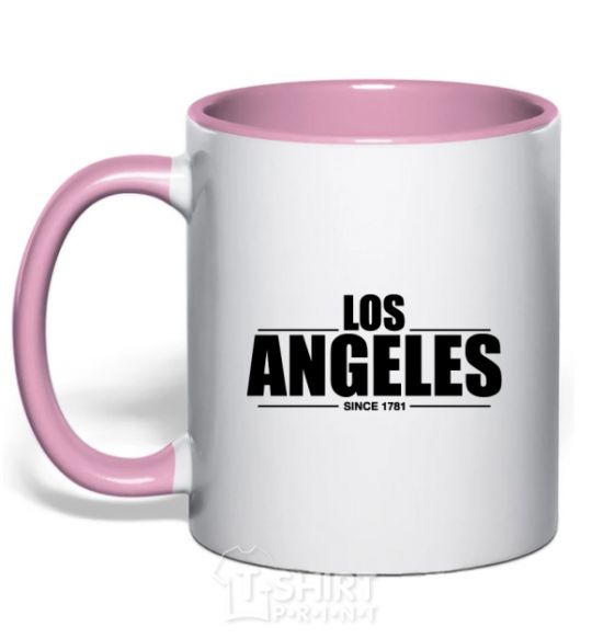 Mug with a colored handle Los Angeles since 1781 light-pink фото