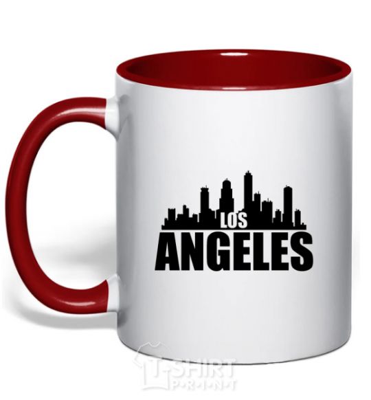 Mug with a colored handle Los Angeles towers red фото