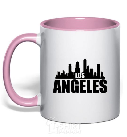 Mug with a colored handle Los Angeles towers light-pink фото