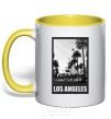 Mug with a colored handle Los Angeles photo yellow фото