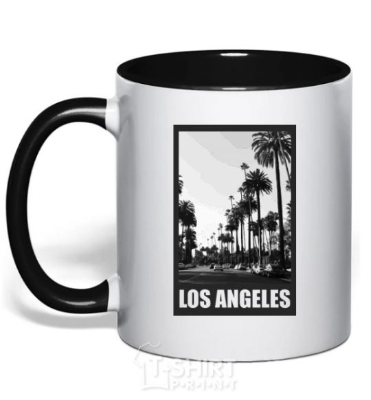 Mug with a colored handle Los Angeles photo black фото