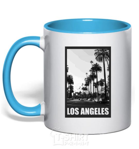 Mug with a colored handle Los Angeles photo sky-blue фото