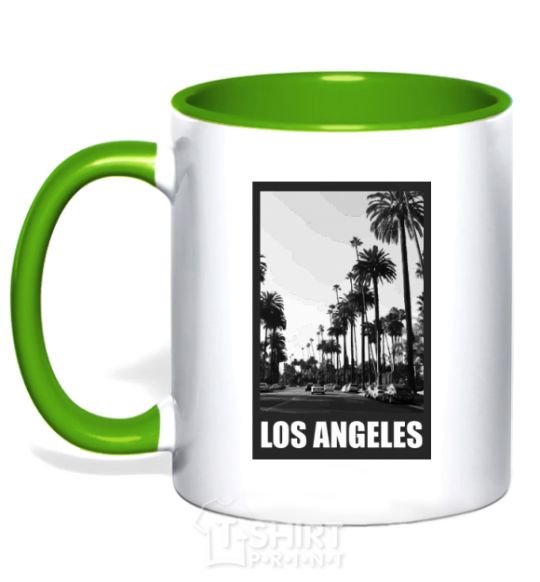 Mug with a colored handle Los Angeles photo kelly-green фото