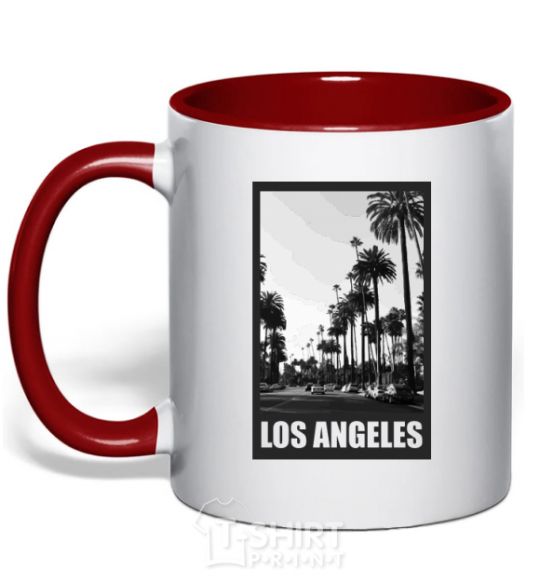 Mug with a colored handle Los Angeles photo red фото