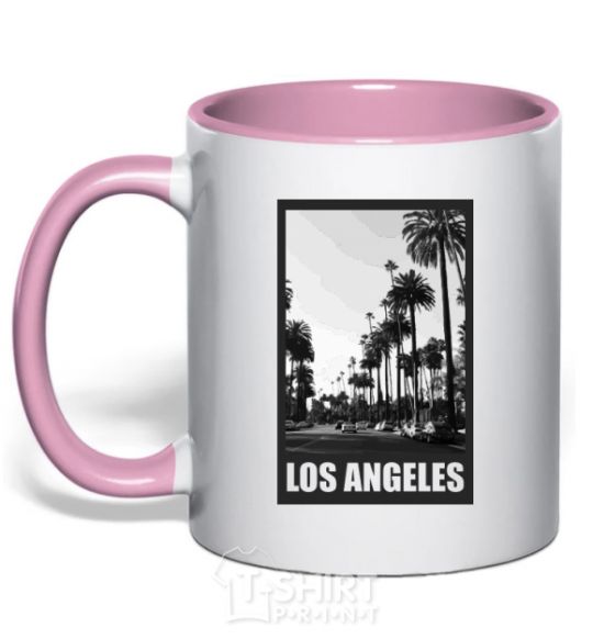 Mug with a colored handle Los Angeles photo light-pink фото