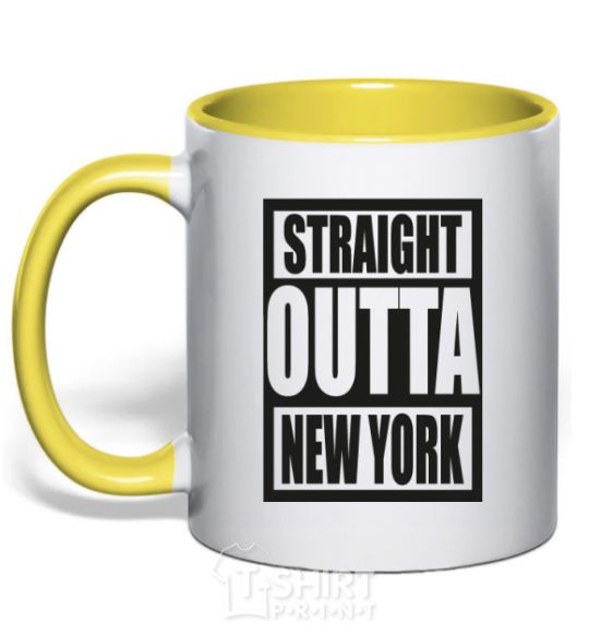 Mug with a colored handle Straight outta New York yellow фото