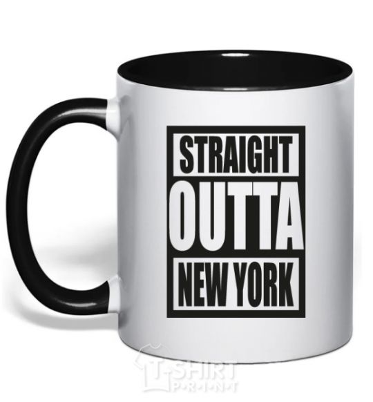 Mug with a colored handle Straight outta New York black фото