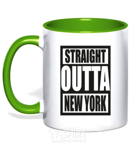 Mug with a colored handle Straight outta New York kelly-green фото