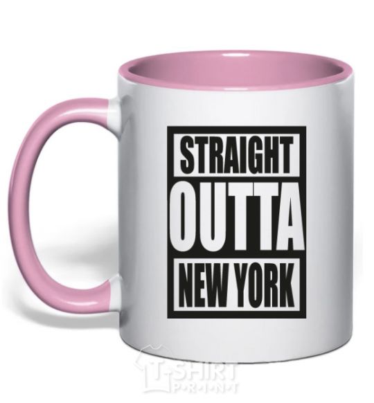 Mug with a colored handle Straight outta New York light-pink фото