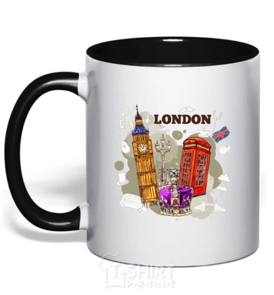 Mug with a colored handle Hello England black фото