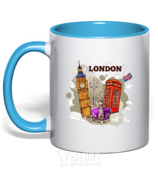 Mug with a colored handle Hello England sky-blue фото