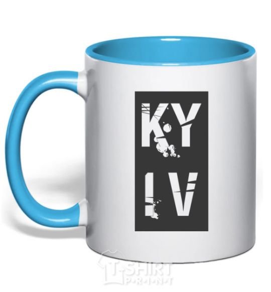 Mug with a colored handle KY IV sky-blue фото