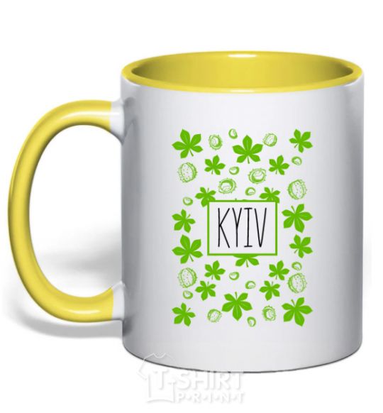 Mug with a colored handle Kyiv chestnuts yellow фото