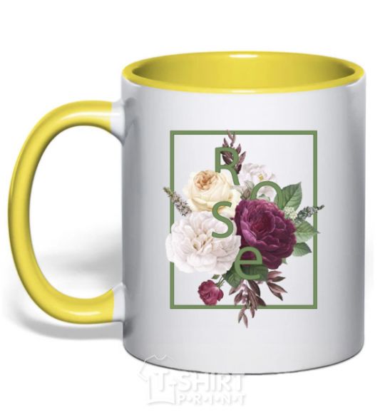 Mug with a colored handle Roses yellow фото