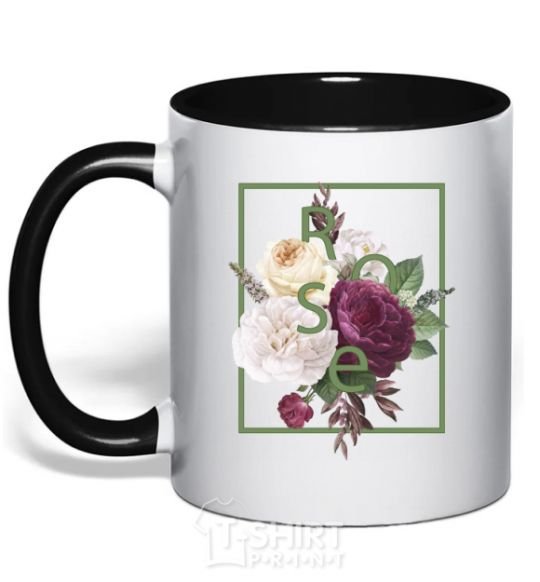 Mug with a colored handle Roses black фото