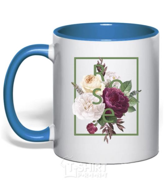 Mug with a colored handle Roses royal-blue фото