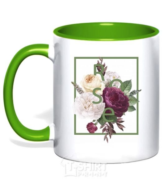 Mug with a colored handle Roses kelly-green фото