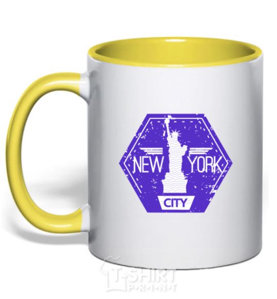 Mug with a colored handle Statue of Liberty yellow фото