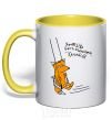 Mug with a colored handle If you want to be strong, work out yellow фото