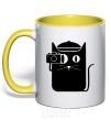 Mug with a colored handle Coto photo yellow фото