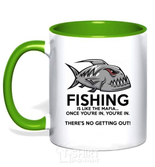 Mug with a colored handle Fishing is like the mafia kelly-green фото
