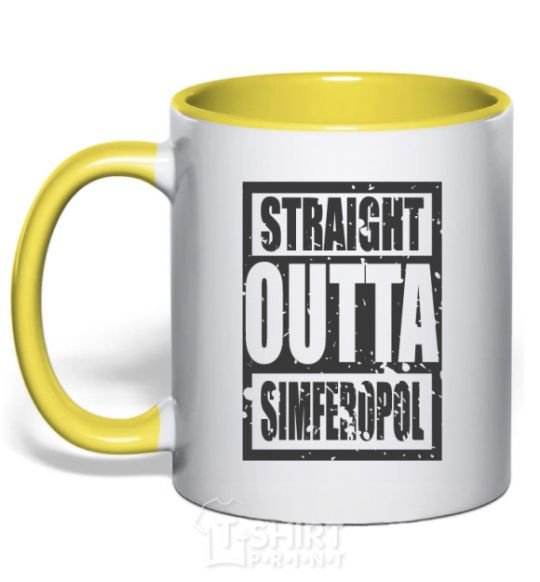 Mug with a colored handle Straight outta Simferopol yellow фото