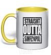 Mug with a colored handle Straight outta Simferopol yellow фото