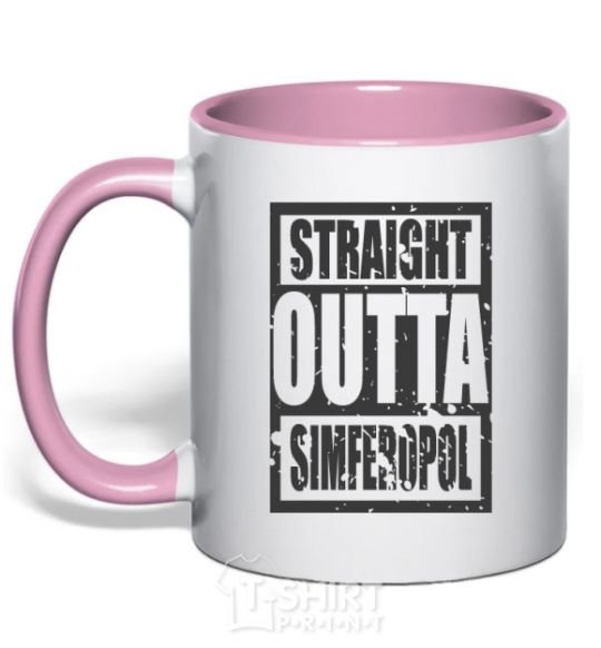 Mug with a colored handle Straight outta Simferopol light-pink фото