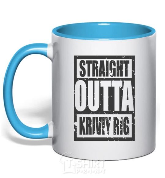 Mug with a colored handle Straight outta Kriviy Rig sky-blue фото