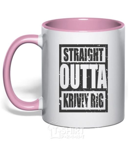 Mug with a colored handle Straight outta Kriviy Rig light-pink фото