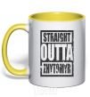 Mug with a colored handle Straight outta Zhytomyr yellow фото