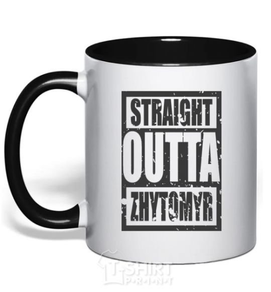 Mug with a colored handle Straight outta Zhytomyr black фото