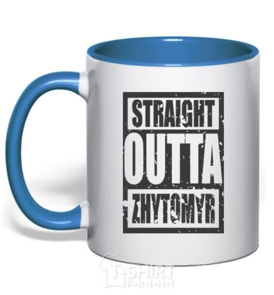 Mug with a colored handle Straight outta Zhytomyr royal-blue фото