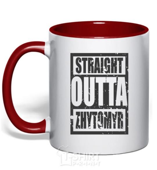 Mug with a colored handle Straight outta Zhytomyr red фото