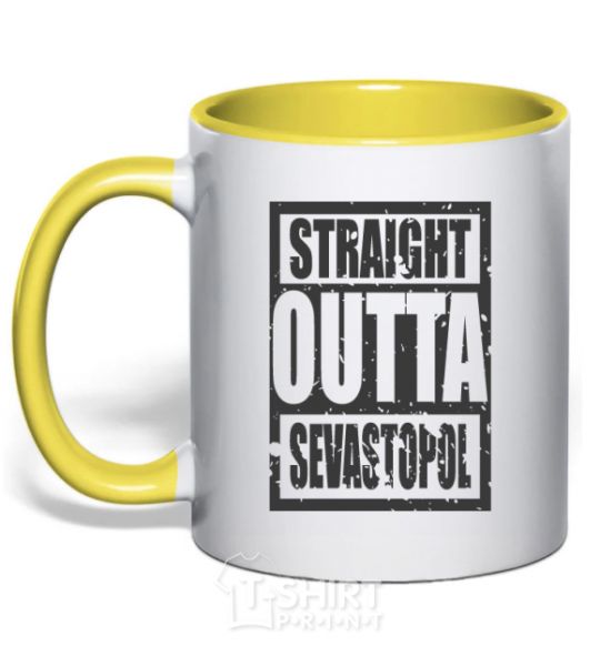 Mug with a colored handle Straight outta Sevastopol yellow фото
