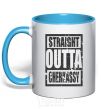 Mug with a colored handle Straight outta Cherkassy sky-blue фото