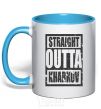 Mug with a colored handle Straight outta Kharkov sky-blue фото