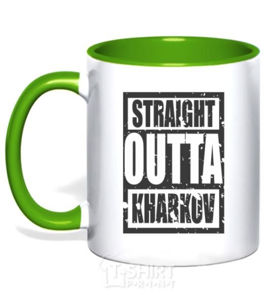 Mug with a colored handle Straight outta Kharkov kelly-green фото