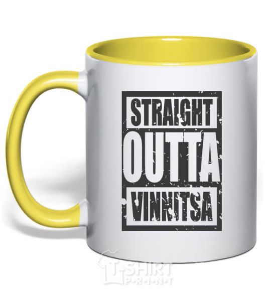 Mug with a colored handle Straight outta Vinnitsa yellow фото