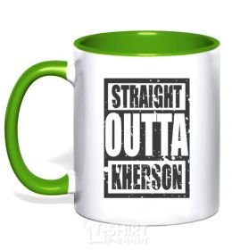 Mug with a colored handle Straight outta Kherson kelly-green фото