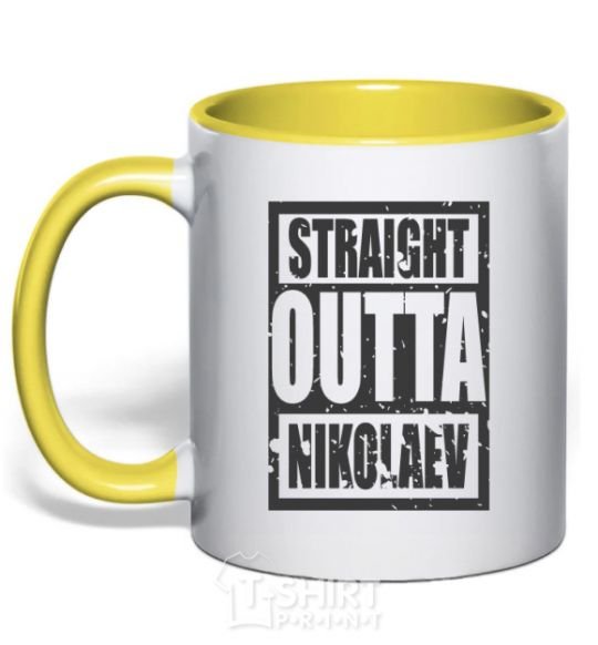 Mug with a colored handle Straight outta Nikolaev yellow фото